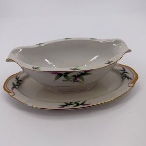 Harmony House Gravy Boat Mandarin Fine China Bamboo 8.25in White Vintage Japan